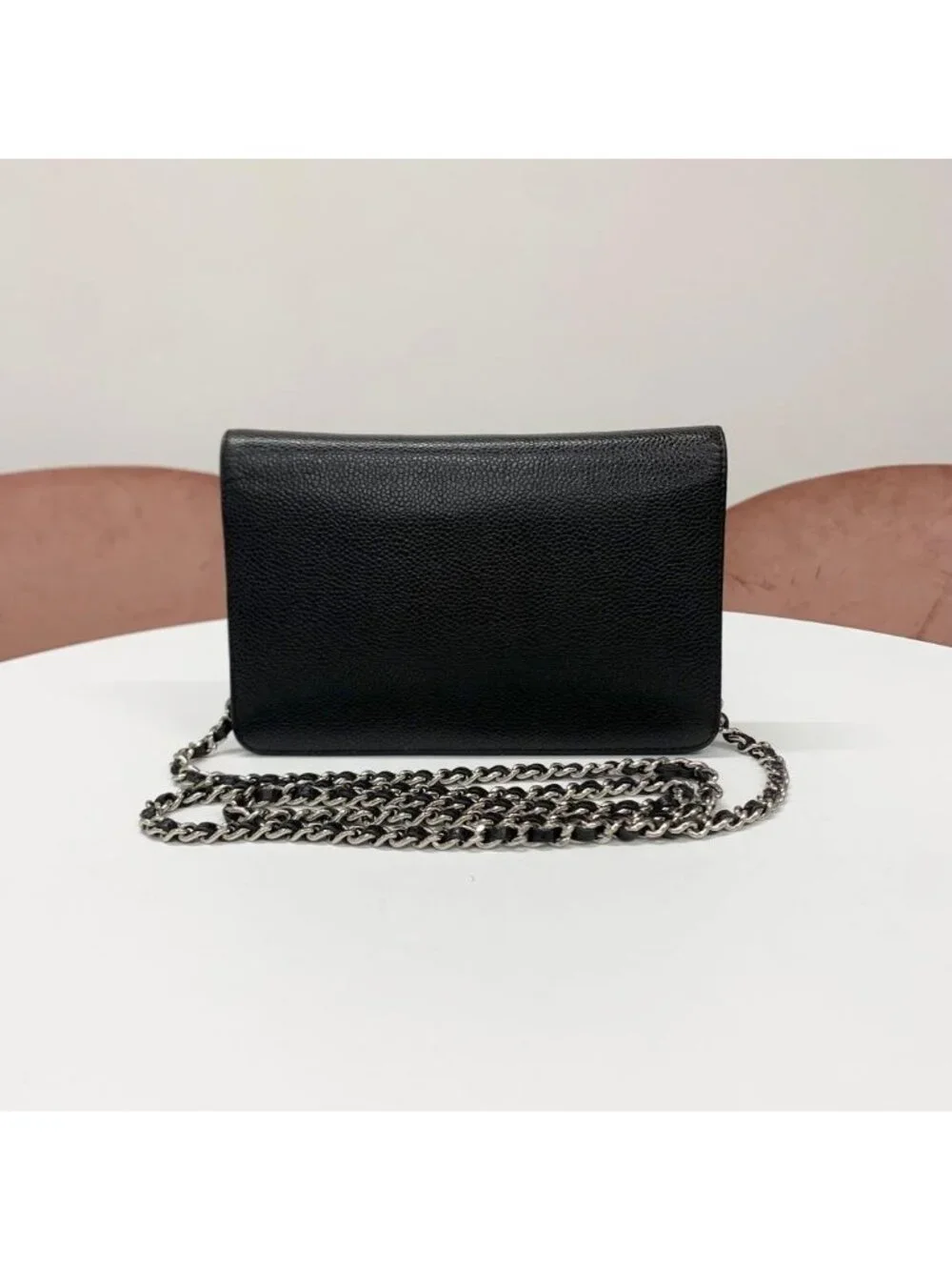 Chanel Caviar Leather CC Logo Shoulder Bag Chain Wallet